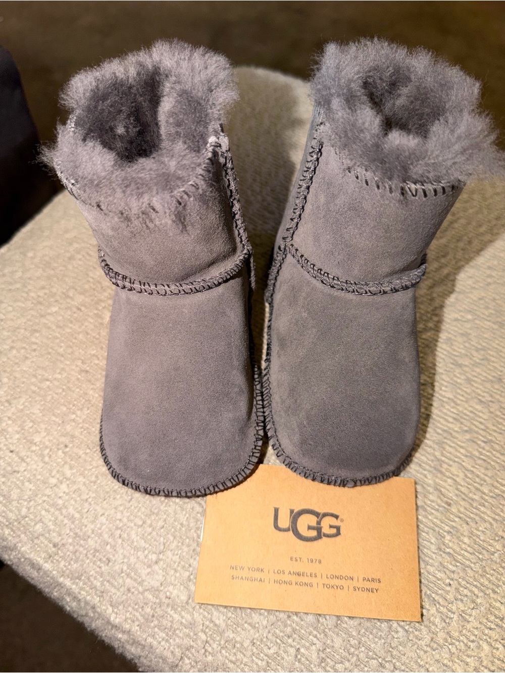UGG Infant Erin Uggs: Gray Suede & Shearling Booties Size 2/3 (Small, 6-12 mos)